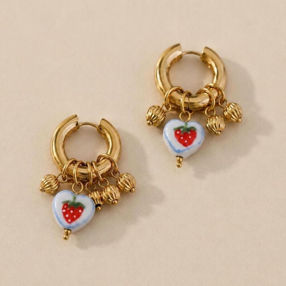 strawberry charm hoop earrings D59